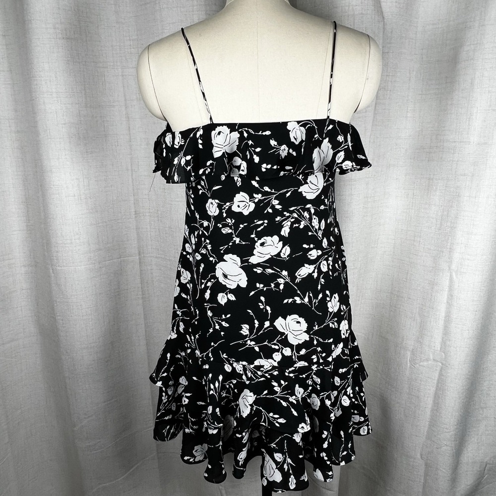 Lauren Ralph Lauren Women's 2 Black Floral Georgette Tiered Mini Dress Romantic - Picture 6 of 12